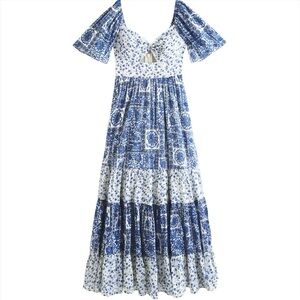 Blue and White Patterned Maxi Dress